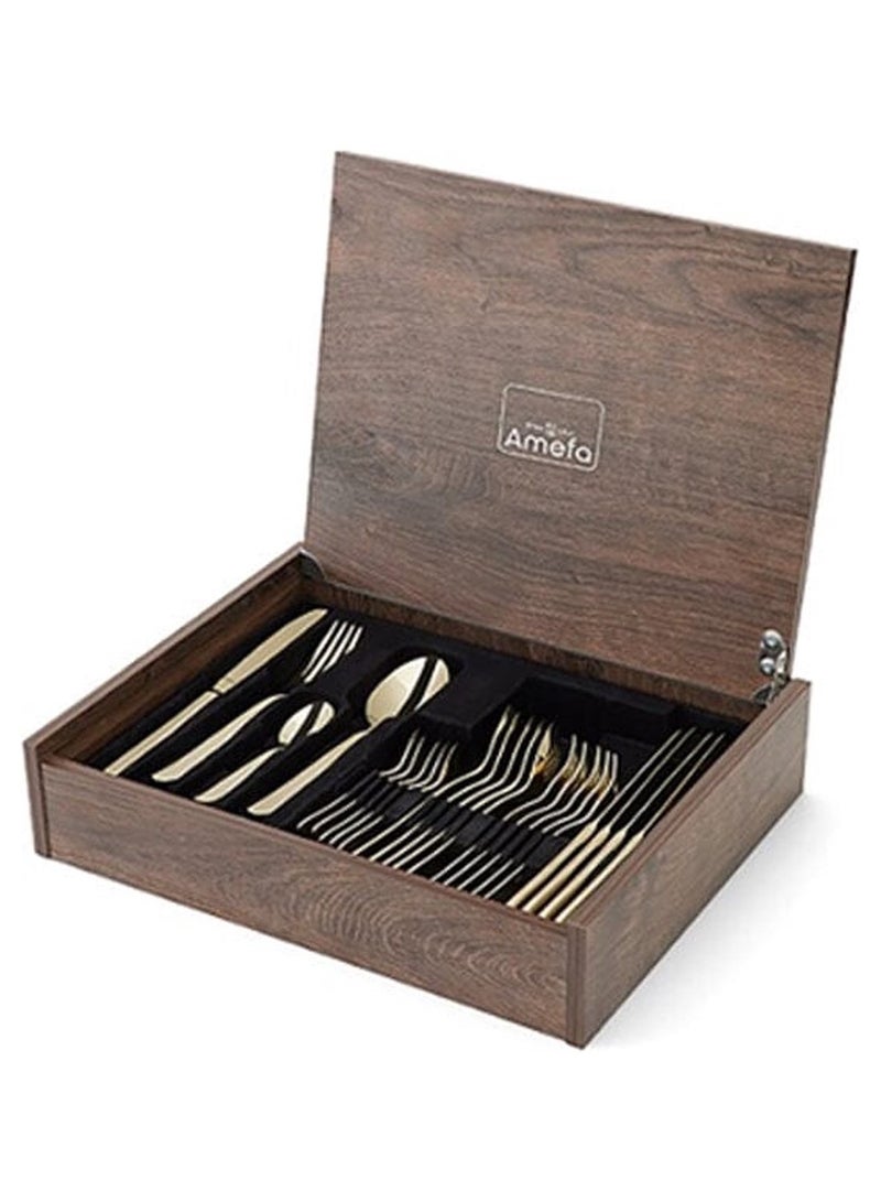 Amefa Moderno mirror - 24 pieces set in wooden canteen - Image 3