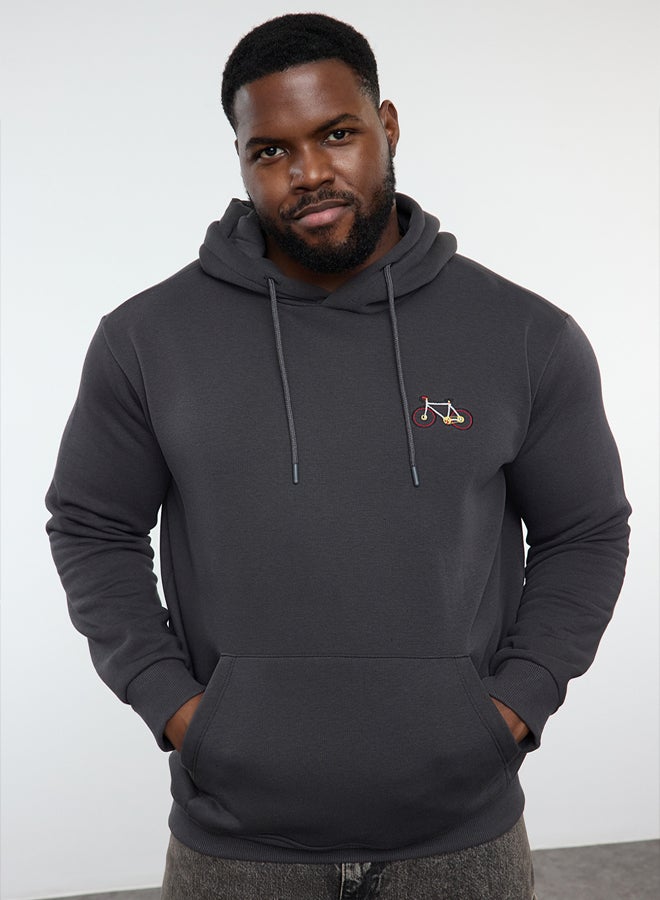 trendyol Plus Size Anthracite Regular/Normal Cut Hooded Fleece Sweatshirt - Image 1