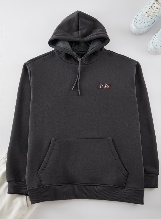 trendyol Plus Size Anthracite Regular/Normal Cut Hooded Fleece Sweatshirt - Image 5