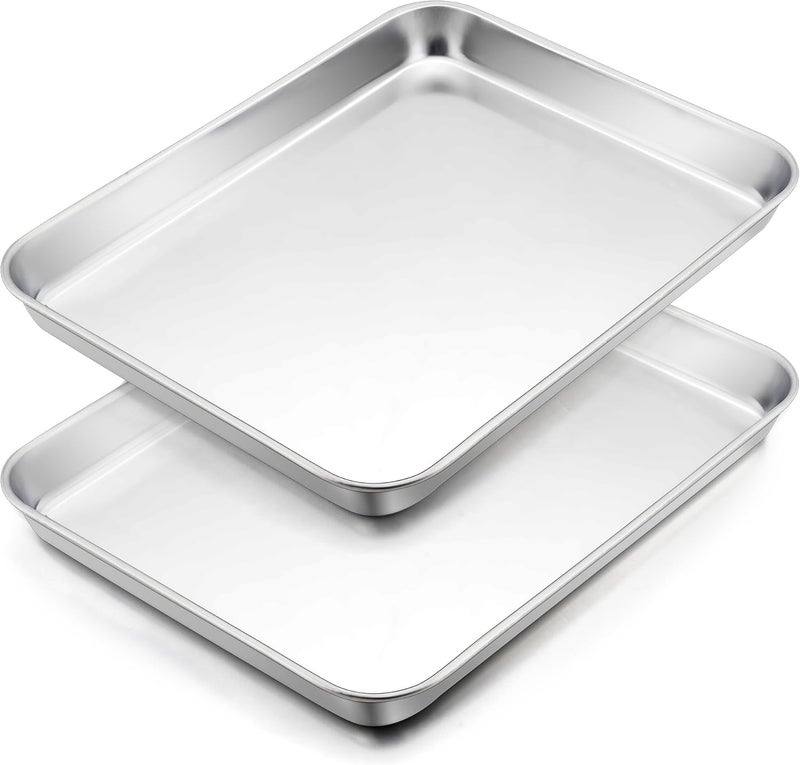 Herogo Baking Tray Set of 2, Stainless Steel Baking Sheet Pans, Rectangle Oven Trays Set for Baking Cooking Roasting, Healthy & Non-Toxic, Mirror Polished, Dishwasher Safe – 26.5x20.5x2.5 cm - Image 1