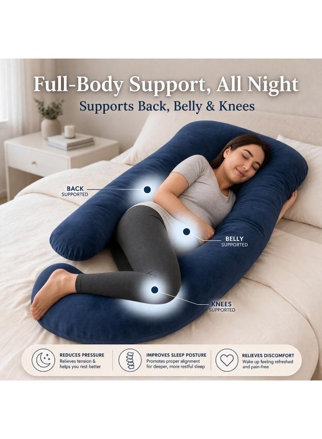 Pregnancy Pillow Hybrid U & J Shape Full Body Pillow – Maternity Body Support Pillow for Back, Hips, Legs & Belly – Soft & Comfortable for Sleeping (Blue) - Image 3