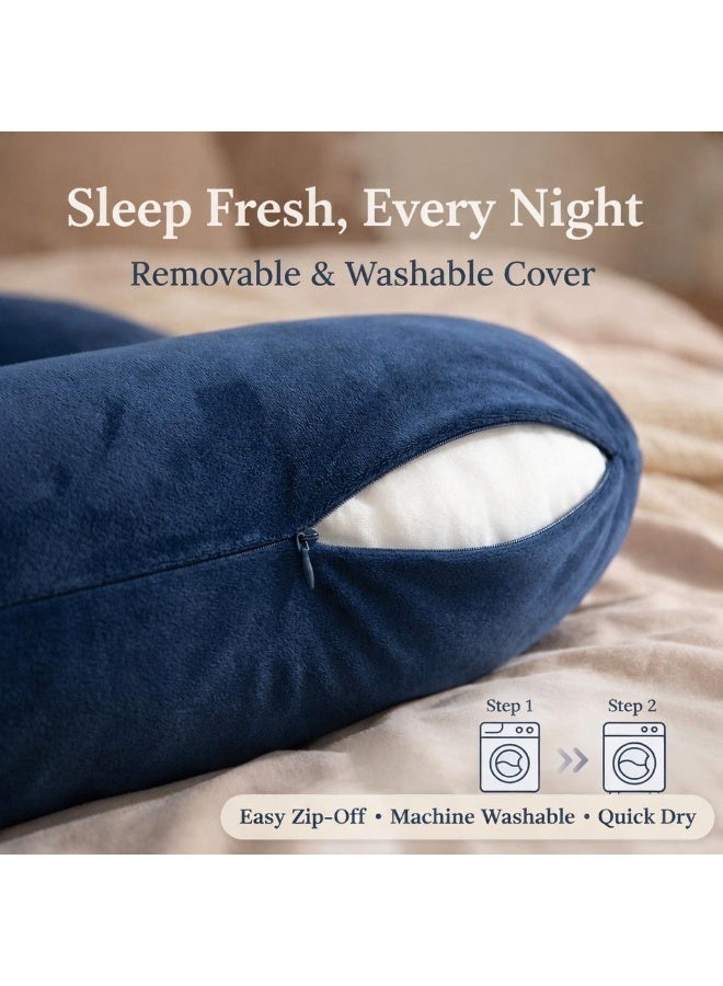 Pregnancy Pillow Hybrid U & J Shape Full Body Pillow – Maternity Body Support Pillow for Back, Hips, Legs & Belly – Soft & Comfortable for Sleeping (Blue) - Image 2