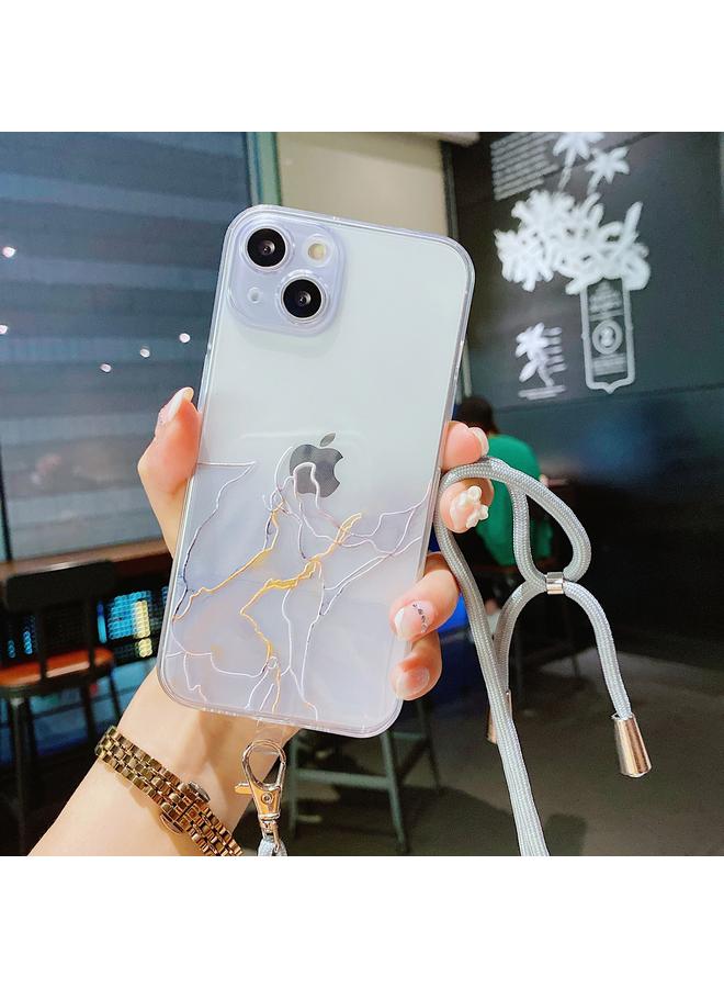 The Bros Case For iPhone 13 Pro Max Hollow Marble Pattern TPU Precise Hole Protective Case with Neck Strap Rope