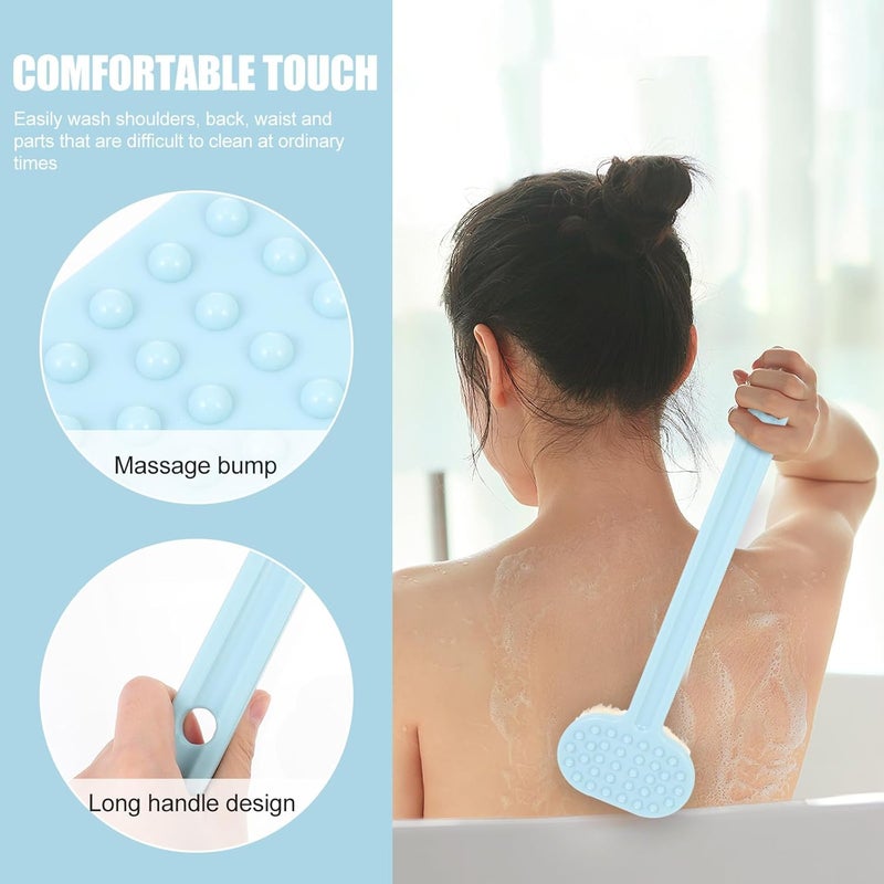 FAVOMOTO Bath Body Brush with Long Handle, Soft Bristle Exfoliating Back Scrubber for Shower, Household Skin Massage Tool in Lake Blue for Men and Women - Image 4
