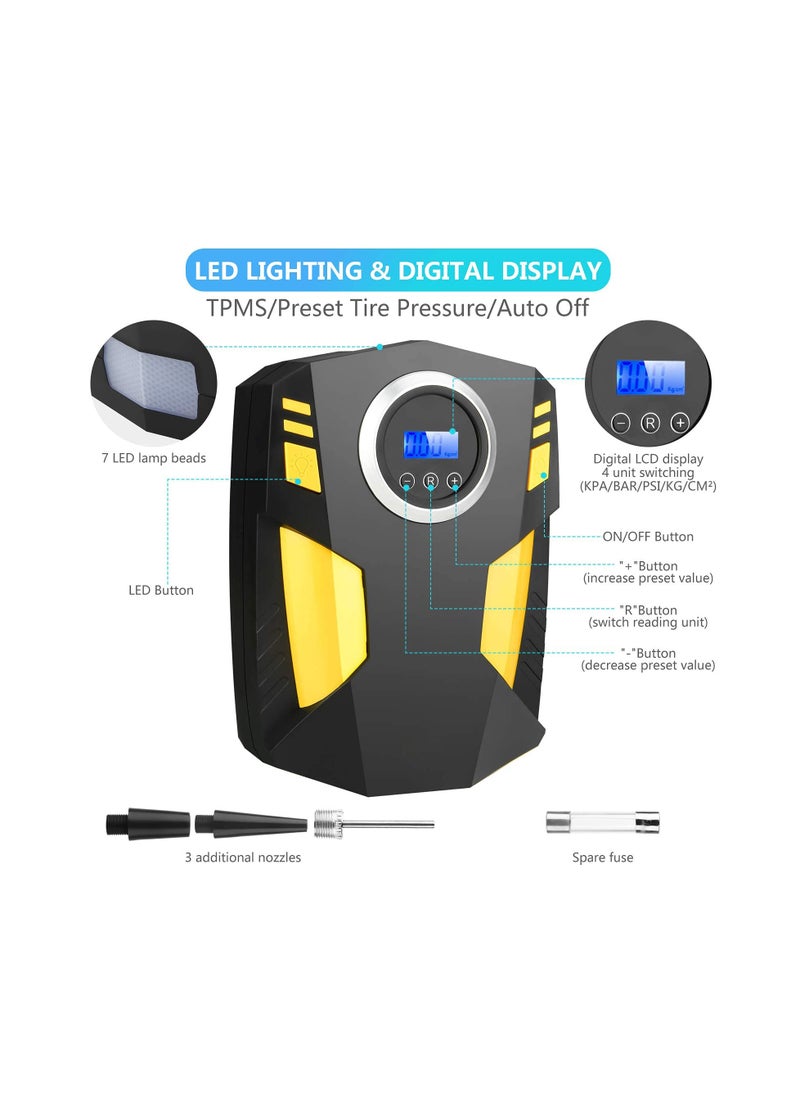 ARNOTEC - Digital Car Tyre Inflator Air Compressor with Auto Stop and LED Light 12V Fast Portable Air Pump for Car - Image 1