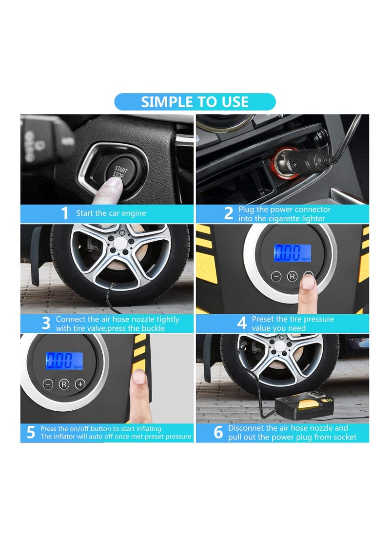 ARNOTEC - Digital Car Tyre Inflator Air Compressor with Auto Stop and LED Light 12V Fast Portable Air Pump for Car - Image 1