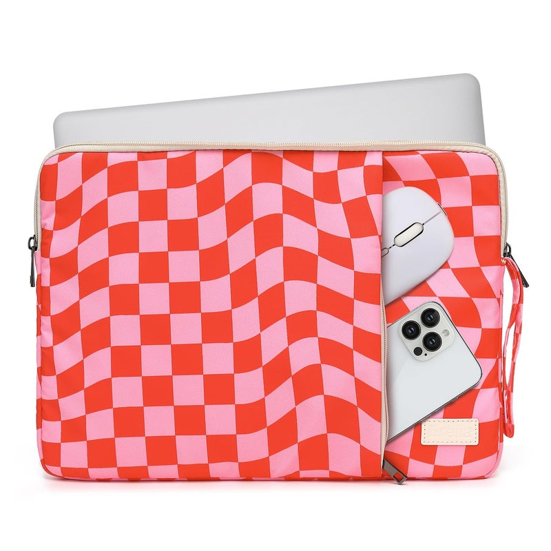 EZrelia Laptop Sleeve 13.3 inch14 Inch, 15.6inchWater Resistant Traveling Computer Cover with Handle, Shockproof Protective Carrying Laptop Case (Y8-Pink Checker, 14 inch) - Image 2