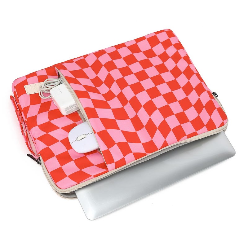 EZrelia Laptop Sleeve 13.3 inch14 Inch, 15.6inchWater Resistant Traveling Computer Cover with Handle, Shockproof Protective Carrying Laptop Case (Y8-Pink Checker, 14 inch) - Image 4