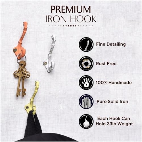 Indian-Shelf Indian Shelf 6 Pack Heavy Duty Colorful Kids Hooks Double Prong Cast Iron Farmhouse Decorative Rustic Vintage Wall Hooks for Hanging Coats, Keys, Bags, Hats, Towels, Backpack, Purse, Robe - Image 2