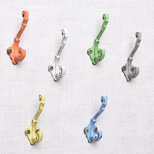 Indian-Shelf Indian Shelf 6 Pack Heavy Duty Colorful Kids Hooks Double Prong Cast Iron Farmhouse Decorative Rustic Vintage Wall Hooks for Hanging Coats, Keys, Bags, Hats, Towels, Backpack, Purse, Robe - Image 1