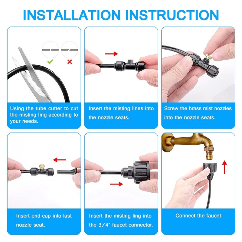 Misigo Misting Systems, Misters for Outside Patio, 100FT Misting Cooling System+30 Brass Mister System+2 PE Antioxidant Adapters 3/4"+2 Tee Adapters+2 90 Degree Elbows for Pasture, Garden, Greenhouse, Gazebo - Image 4