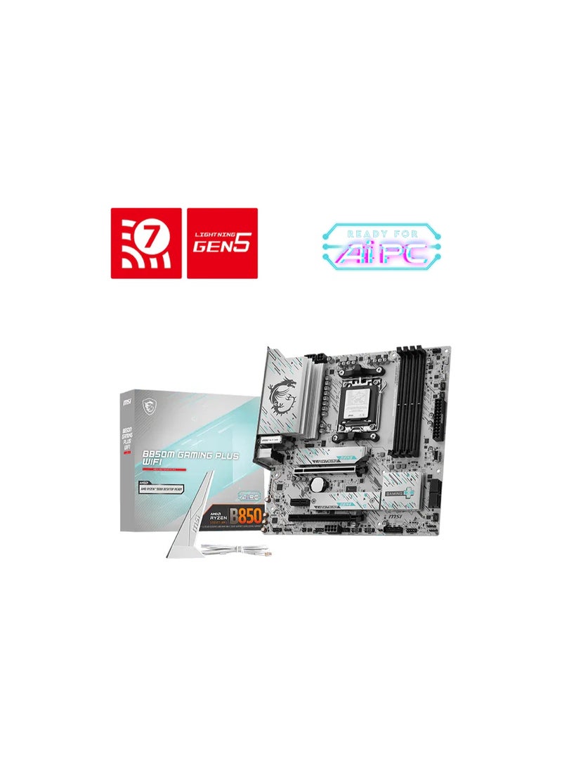 MSI B850M Gaming Plus WiFi AM5 Micro-ATX Motherboard, AMD B850, 4× DDR5 8200+ (256GB Max) EXPO, PCIe 5.0 x16, Dual M.2 NVMe, Wi-Fi 7, 5G LAN, USB Type-C/A, HDMI 2.1, DisplayPort, 7.1 Audio, Gaming-Ready | 911-7E66-001 - Image 1