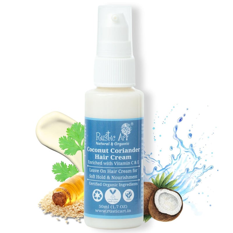 Rustic Art Rustic Art Coconut Coriander Hair Cream with Vitamin C For Straight Curly Wavy Frizzy All Hair Types Daily Use Styling For Men Women Kids 50ml - Image 3