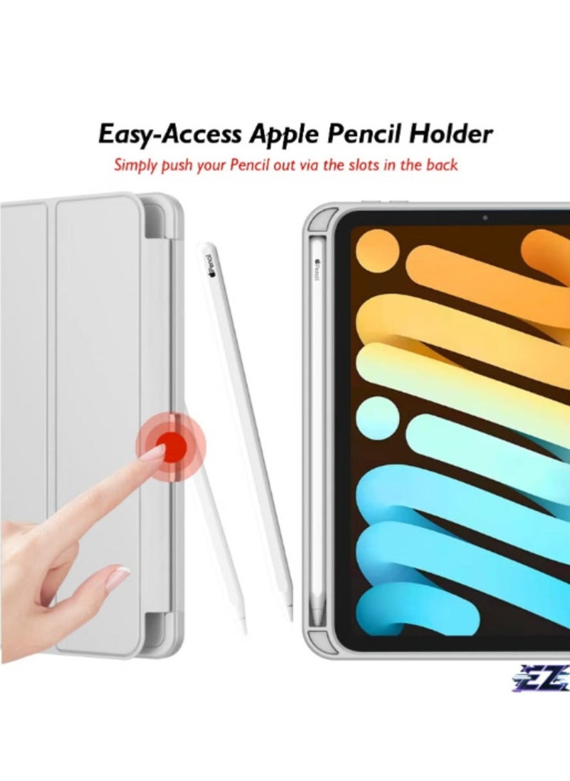 ELTRAZONE iPad Mini 7 Case 2024 – A17 Pro 8.3-Inch 7th Generation Case with Pencil Holder, Trifold Stand, and Soft TPU Back, Silver - Image 2