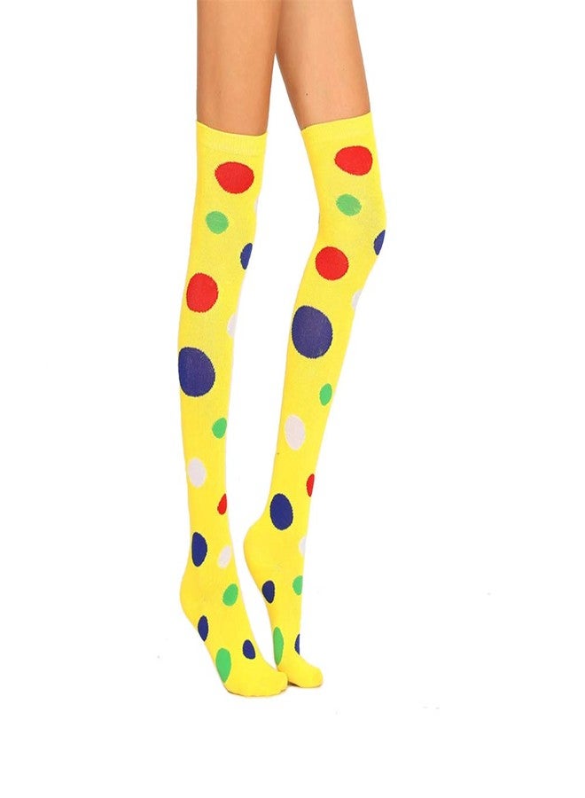 Finrray Clown Socks Long Knee High Socks Colorful Vibrant Dot Rainbow Socks with Clown Headband for Girls Women Halloween Carnival Circus Stage Costume - Image 2