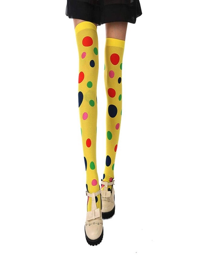 Finrray Clown Socks Long Knee High Socks Colorful Vibrant Dot Rainbow Socks with Clown Headband for Girls Women Halloween Carnival Circus Stage Costume - Image 4