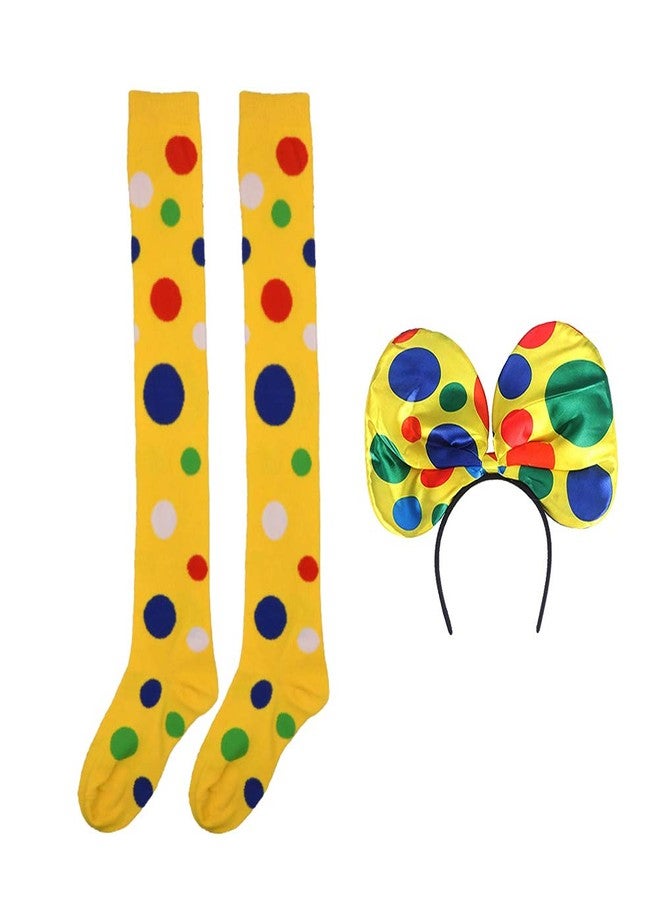 Finrray Clown Socks Long Knee High Socks Colorful Vibrant Dot Rainbow Socks with Clown Headband for Girls Women Halloween Carnival Circus Stage Costume - Image 1