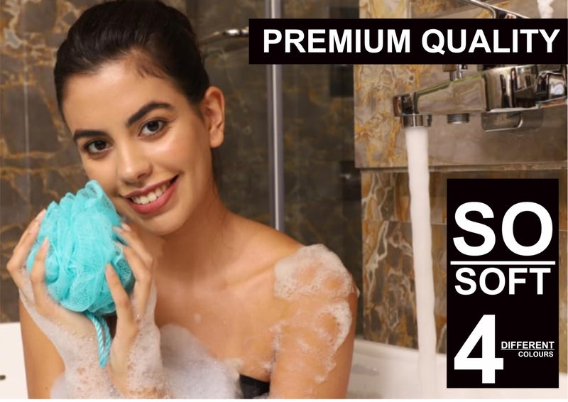 Large Bath Loofah Sponge Scrubber Exfoliator for High Lather Cleansing Multicolour (Black With Hook Pack of 4) - Image 5