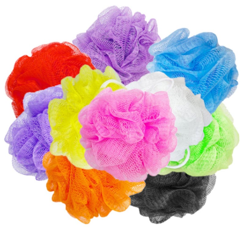 Large Bath Loofah Sponge Scrubber Exfoliator for High Lather Cleansing Multicolour (Black With Hook Pack of 4) - Image 1