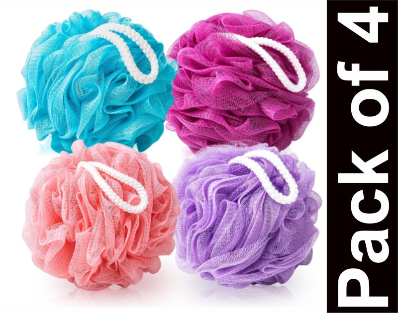 Large Bath Loofah Sponge Scrubber Exfoliator for High Lather Cleansing Multicolour (Black With Hook Pack of 4) - Image 4