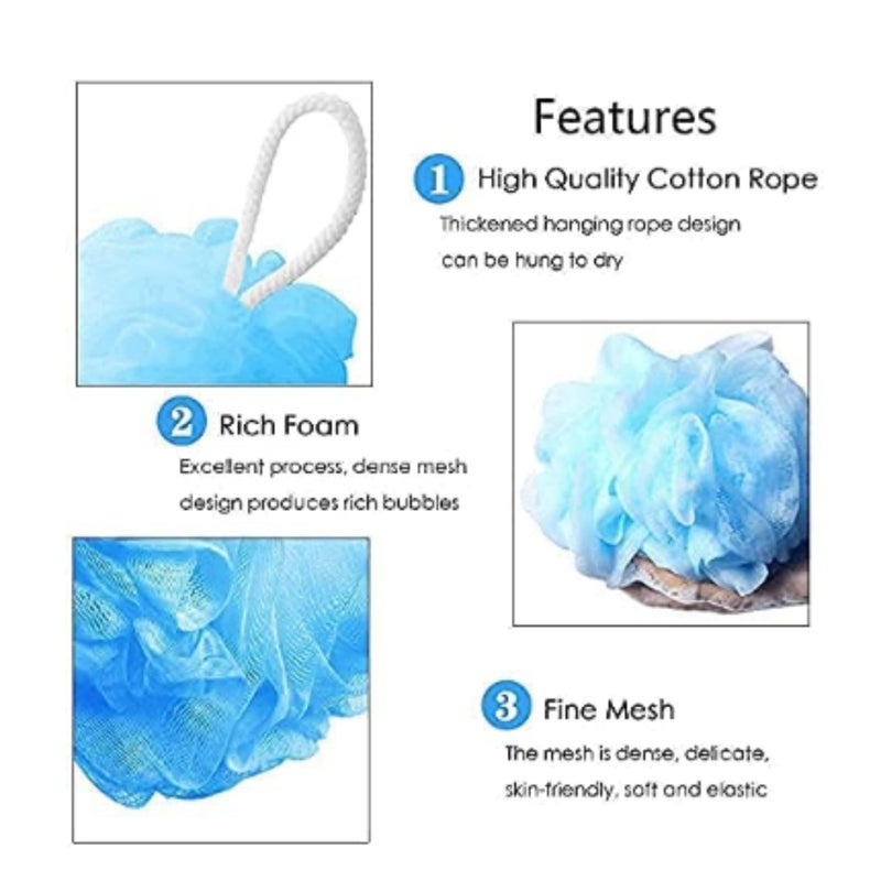 Large Bath Loofah Sponge Scrubber Exfoliator for High Lather Cleansing Multicolour (Black With Hook Pack of 4) - Image 2
