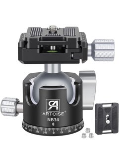 Low Profile Camera Tripod Ball Head 34Mm All Metal Cnc Machining Panorama Ball Head With Two Quick Release Plates For Tripod Dslr Camcorder Telescope，Max Load 33Lbs 15Kg