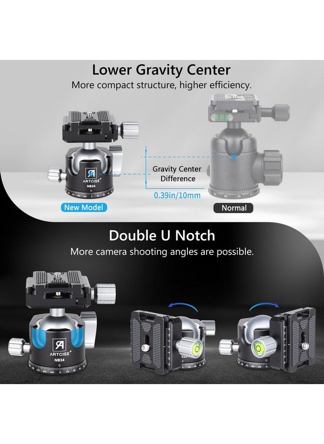 ARTCISE - Low Profile Camera Tripod Ball Head 34Mm All Metal Cnc Machining Panorama Ball Head With Two Quick Release Plates For Tripod Dslr Camcorder Telescope，Max Load 33Lbs 15Kg - Image 1