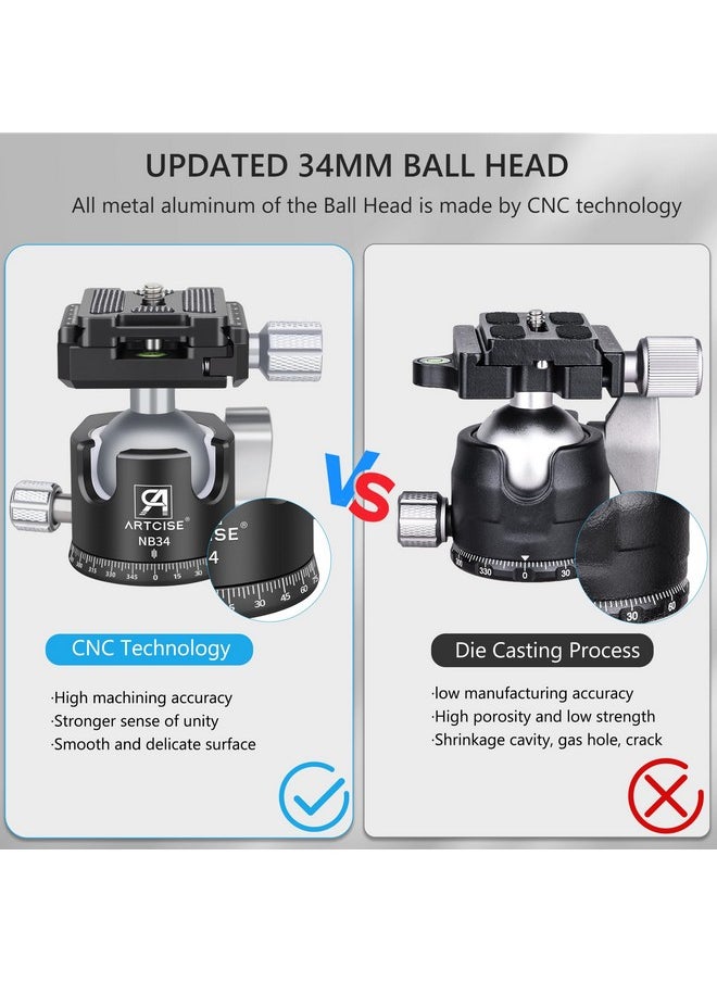 ARTCISE - Low Profile Camera Tripod Ball Head 34Mm All Metal Cnc Machining Panorama Ball Head With Two Quick Release Plates For Tripod Dslr Camcorder Telescope，Max Load 33Lbs 15Kg - Image 1