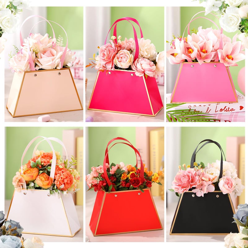 Taobary 18 Pcs Mother Day Floral Bouquet Boxes For Arrangement Portable Flower Paper Gift Bag Bulk Florist Bouquet Wrapping Box With Handle For Wedding Graduation Bridal Shower Party(Lovely) - Image 4