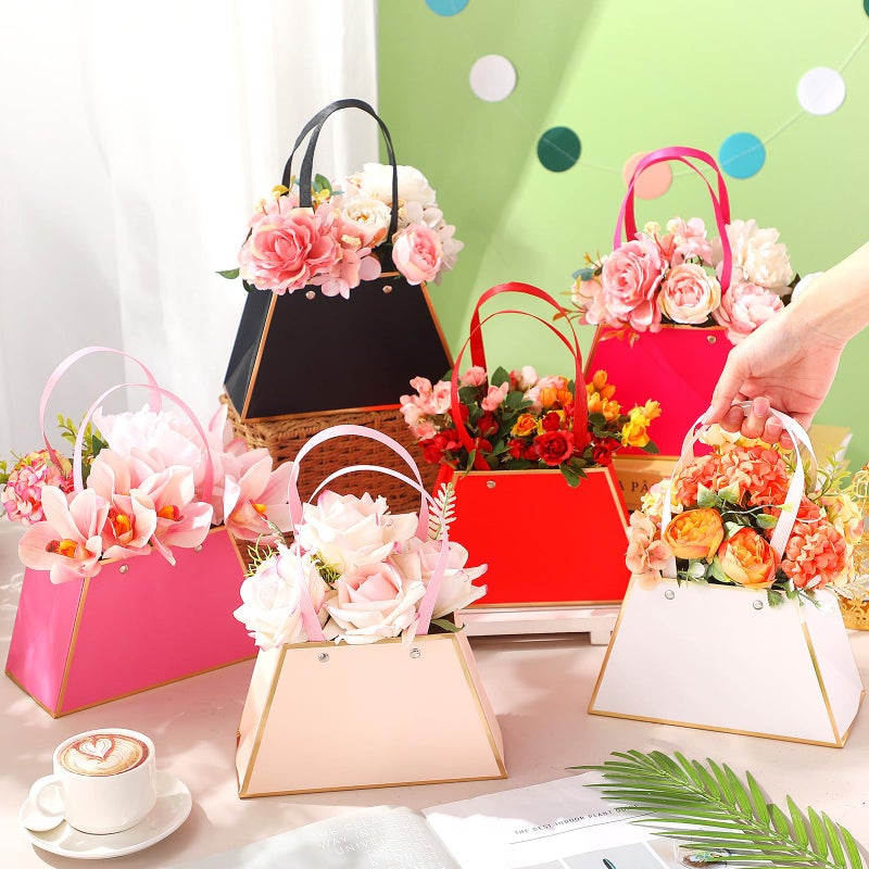 Taobary 18 Pcs Mother Day Floral Bouquet Boxes For Arrangement Portable Flower Paper Gift Bag Bulk Florist Bouquet Wrapping Box With Handle For Wedding Graduation Bridal Shower Party(Lovely) - Image 2