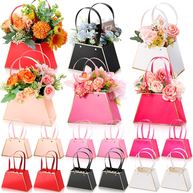 Taobary 18 Pcs Mother Day Floral Bouquet Boxes For Arrangement Portable Flower Paper Gift Bag Bulk Florist Bouquet Wrapping Box With Handle For Wedding Graduation Bridal Shower Party(Lovely) - Image 1