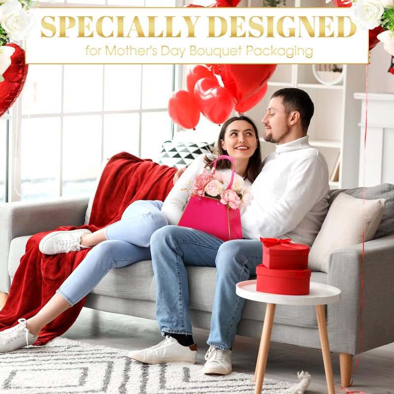 Taobary 18 Pcs Mother Day Floral Bouquet Boxes For Arrangement Portable Flower Paper Gift Bag Bulk Florist Bouquet Wrapping Box With Handle For Wedding Graduation Bridal Shower Party(Lovely) - Image 5