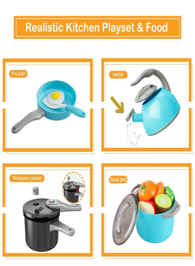 Zero Zoo 105Pcs Kids Kitchen Toy Accessories, Toddler Pretend BBQ Camping Cooking Playset, Play Pots, Pans, Utensils Cookware Toys, Play Food Set, Vegetables, Learning Gift for Girls Boys (Turquoise) - Image 5