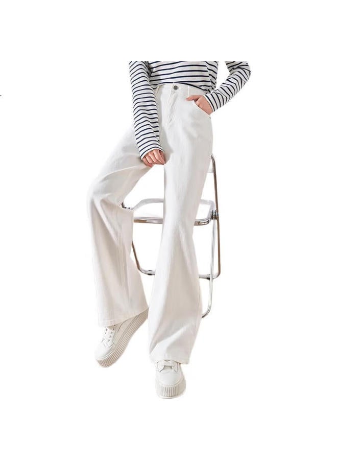 Olrain Women'S Jeans, Spring Women'S Wear, High-Waisted, Loose-Fitting, Casual Straight-Leg Pants, Slim-Fit Wide-Leg Trousers, Off-White, Size L - Image 1