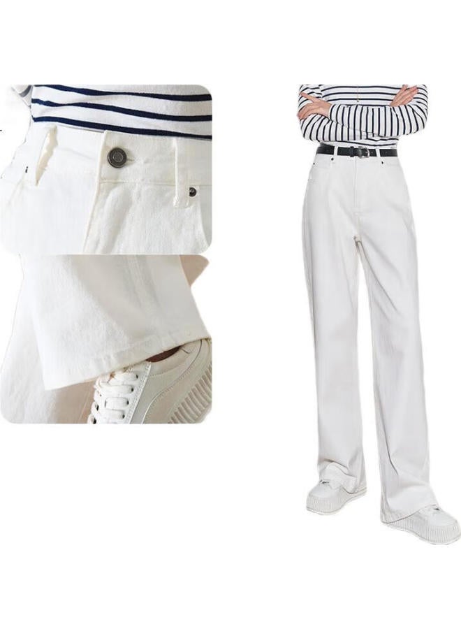 Olrain Women'S Jeans, Spring Women'S Wear, High-Waisted, Loose-Fitting, Casual Straight-Leg Pants, Slim-Fit Wide-Leg Trousers, Off-White, Size L - Image 3