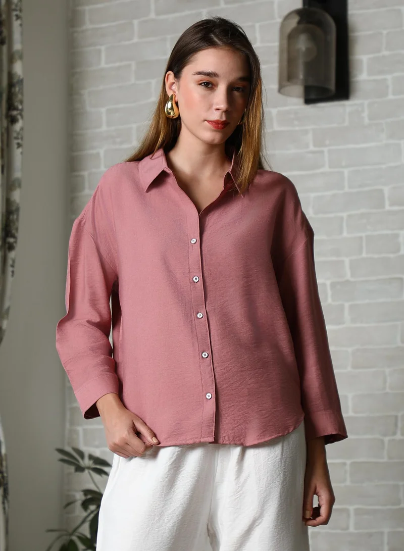 PINACOLADA Women's Salmon Pink Breezy Wrinked Relaxed Shirt Women's Salmon Pink Breezy Wrinked Relaxed Shirt  | Best Price UAE