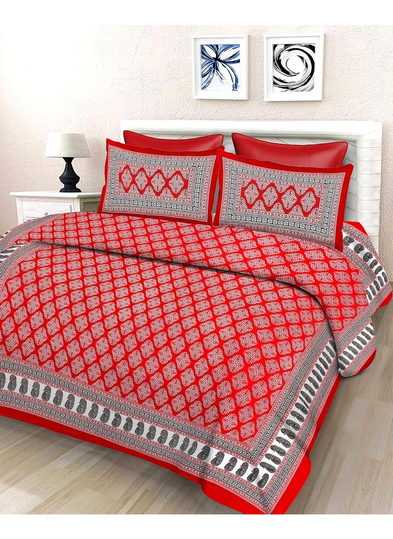 Lali prints Lali prints Cotton Trendy Print Jaipuri Double Bedsheet with 2 Pillow Covers  - Image 1