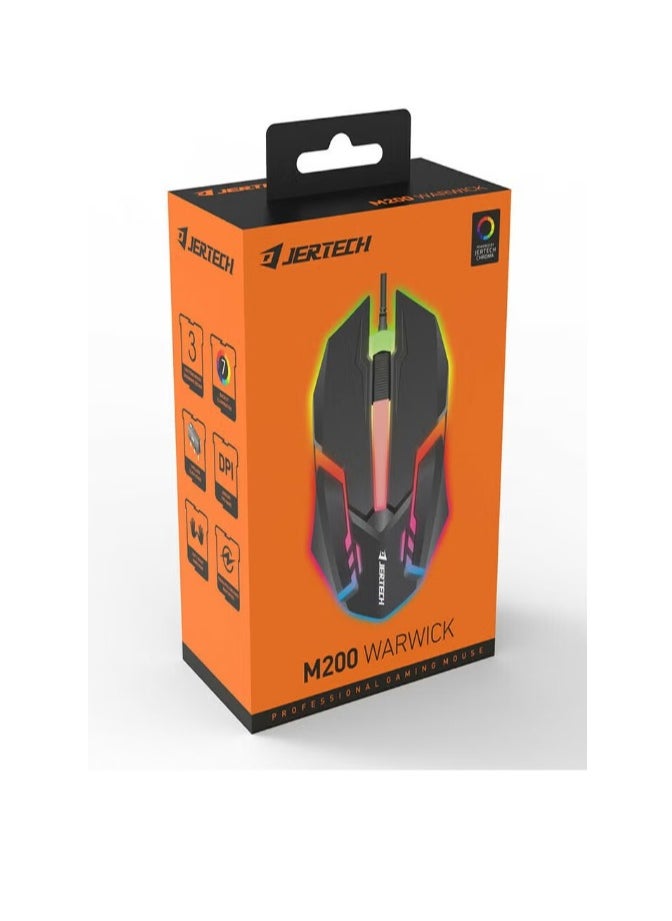 JERTECH Professional Warwick M200 LED Wired Gaming Mouse, Black  - Image 2