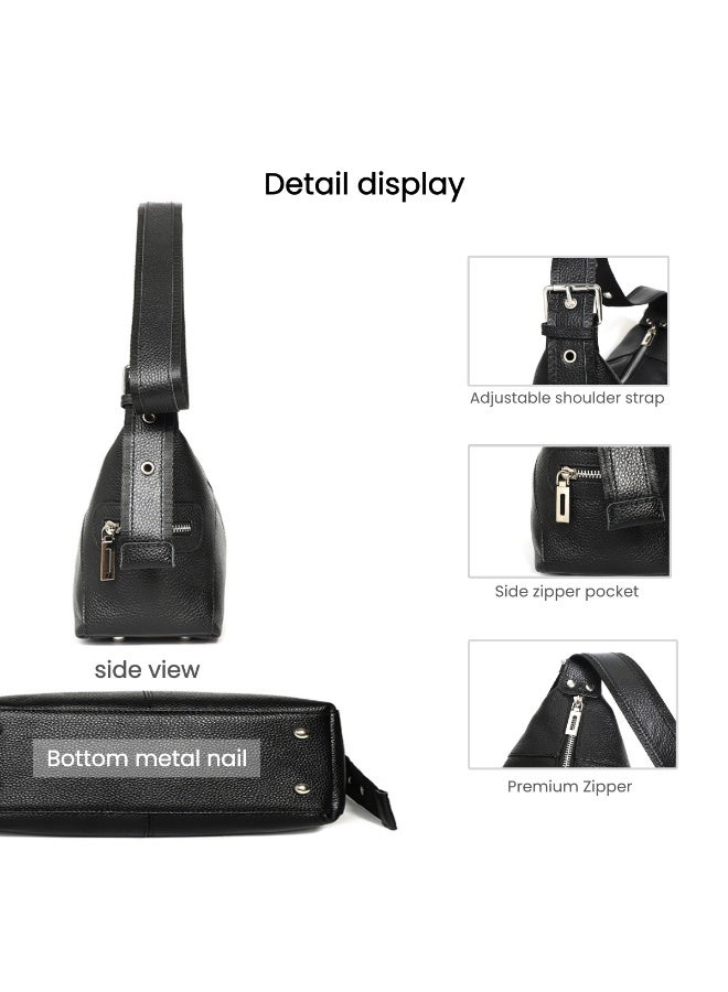 Cloovvie Genuine Leather Hobo Shoulder Bag for Women, Adjustable Wide Strap Crossbody Purse with Multi Pockets, Soft Leather Casual Daily Work Handbag - Image 5