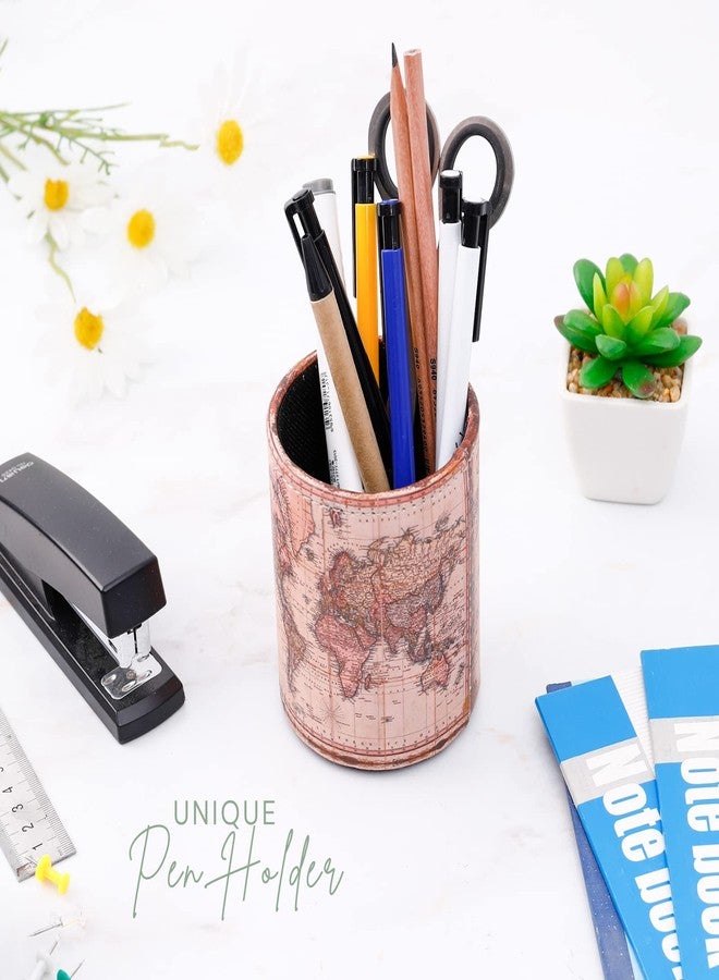 LINKWELL Pencil Holder for Desk, PU Leather Pen Holders for Cosmetics Office Supplies, Antique Gifts for Men Boyfriend Husband, Antique World Map PH81 - Image 2