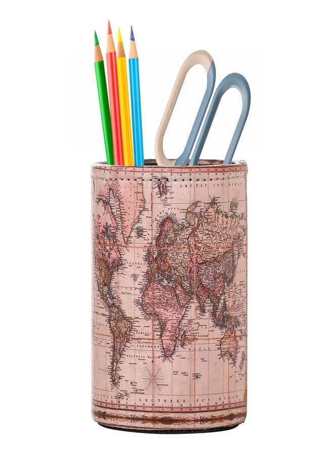 LINKWELL Pencil Holder for Desk, PU Leather Pen Holders for Cosmetics Office Supplies, Antique Gifts for Men Boyfriend Husband, Antique World Map PH81 - Image 1