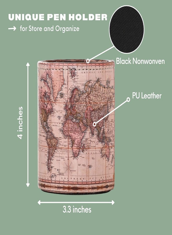 LINKWELL Pencil Holder for Desk, PU Leather Pen Holders for Cosmetics Office Supplies, Antique Gifts for Men Boyfriend Husband, Antique World Map PH81 - Image 5