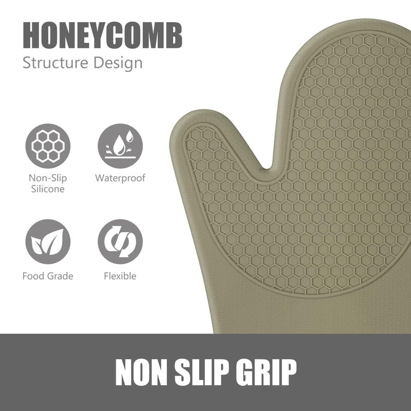 Rorecay Silicone Oven Mitts and Pot Holders Sets: Heat Resistant Silicone Oven Mittens with Mini Oven Gloves Hot Pads Potholders for Kitchen Baking Cooking  Quilted Liner  Martini Olive - Image 3