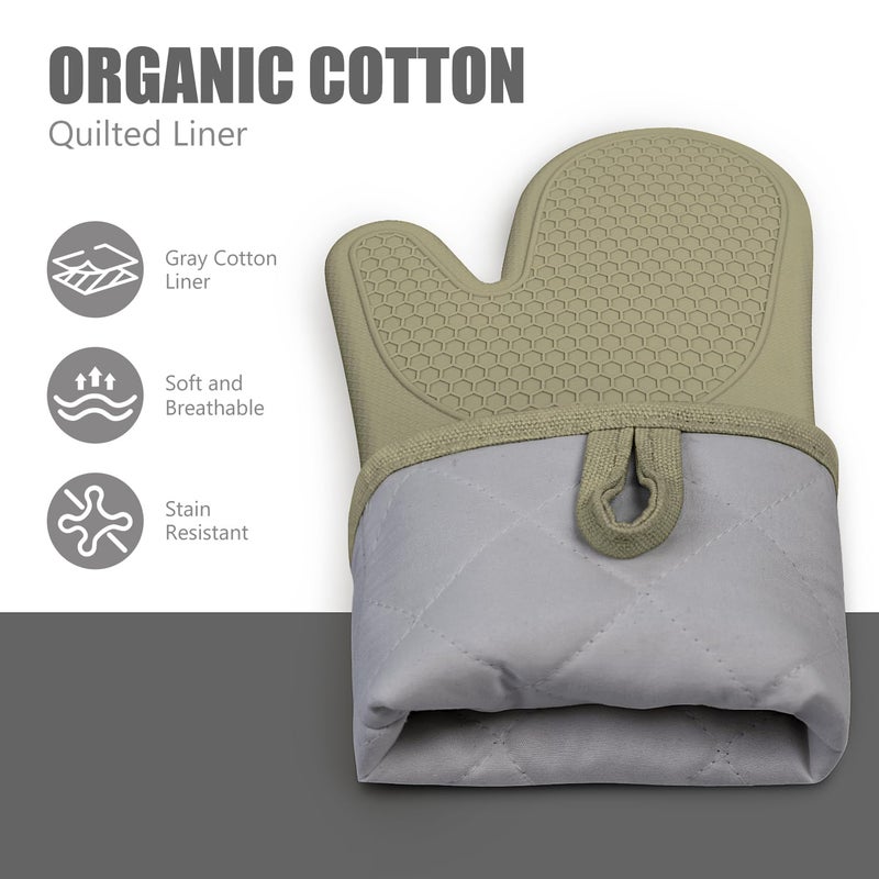 Rorecay Silicone Oven Mitts and Pot Holders Sets: Heat Resistant Silicone Oven Mittens with Mini Oven Gloves Hot Pads Potholders for Kitchen Baking Cooking  Quilted Liner  Martini Olive - Image 4