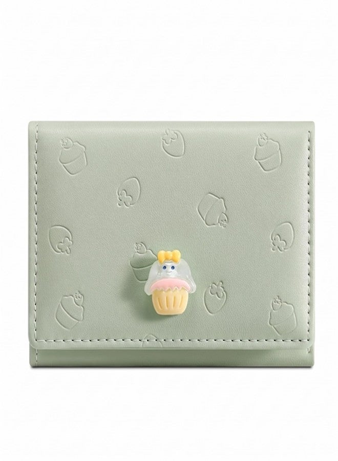 HotGown Cute Small Trifold Wallets for Teen Girl Women PU Leather Trifold Small Wallet Cash Pocket 3D Art Design Coin Purse Holder with ID Window for Girls Women (Sage) - Image 1