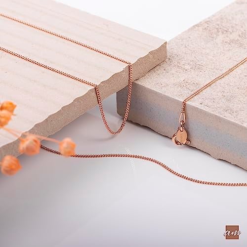 Amberta 14K Rose Gold Plated on 925 Sterling Silver 1.3 mm Curb Chain Necklace Length 20" inch / 50 cm (20) - Image 3
