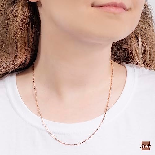 Amberta 14K Rose Gold Plated on 925 Sterling Silver 1.3 mm Curb Chain Necklace Length 20" inch / 50 cm (20) - Image 2