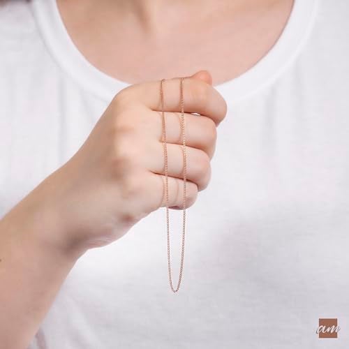 Amberta 14K Rose Gold Plated on 925 Sterling Silver 1.3 mm Curb Chain Necklace Length 20" inch / 50 cm (20) - Image 4