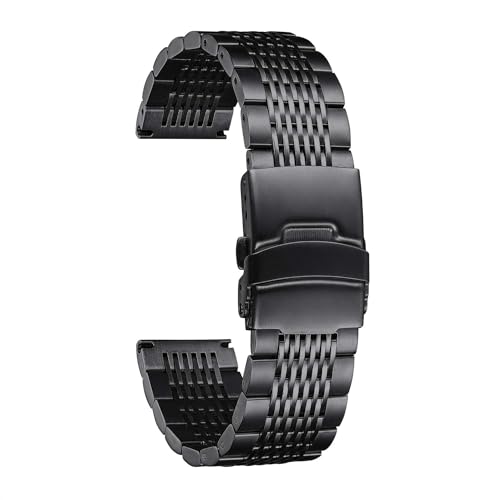 BINLUN Stainless Steel Watch Band Quick Release Metal Watch Strap Black Replacement with DoubleLock Deployment Clasp Watch Bracelet for Men Women Black 19mm - Image 1