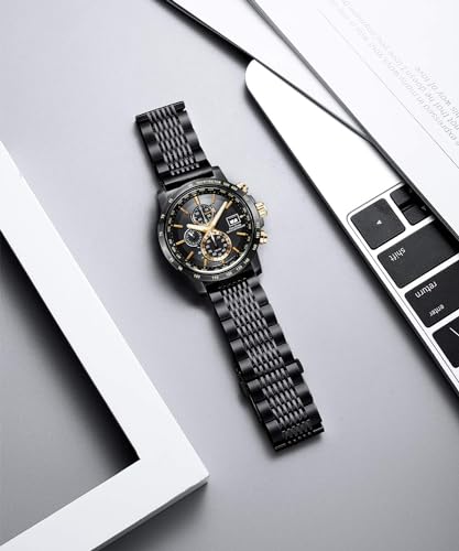 BINLUN Stainless Steel Watch Band Quick Release Metal Watch Strap Black Replacement with DoubleLock Deployment Clasp Watch Bracelet for Men Women Black 19mm - Image 3